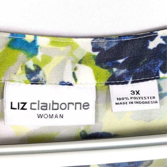 Liz Claiborne Woman 3X Sleeveless Floral Top Blue Green Print Plus Size Blouse - Picture 2 of 3